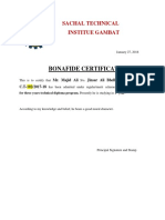 Bonafide Certificate: Sachal Technical Institue Gambat