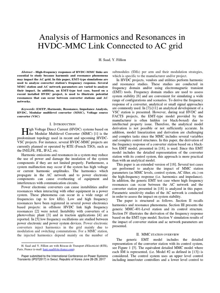 Analysis of Harmonics and Resonances in HVDC MMC Link Connected To AC ...