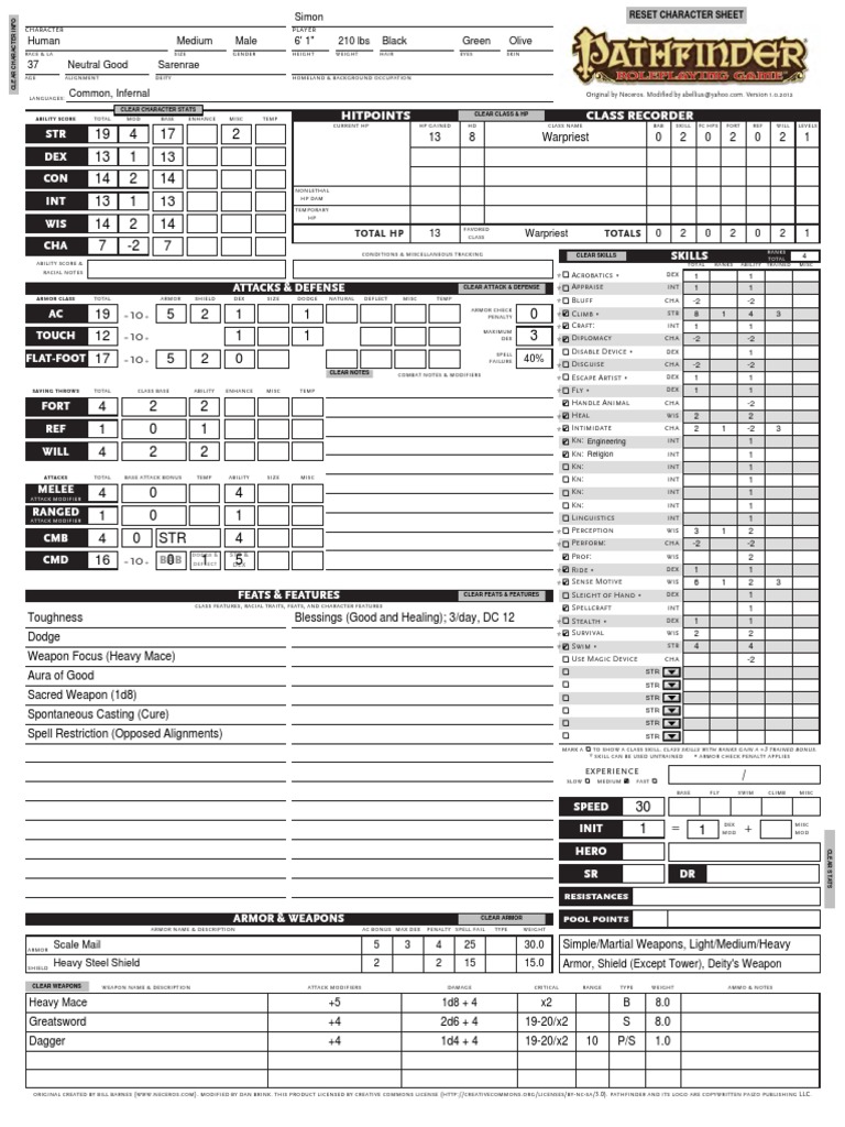 Neceros 5e Character Sheet | PDF | Role Playing Games | Gaming