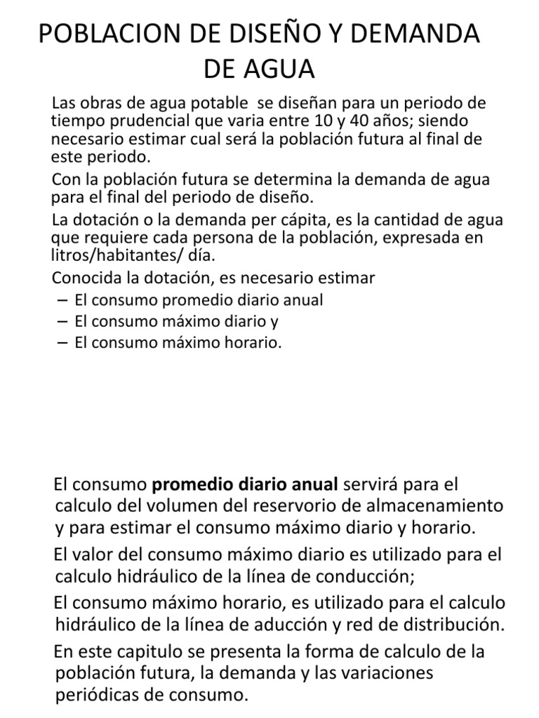 Poblacion de Diseño y Demanda de Agua | PDF | Consumo (economía) | Agua ...