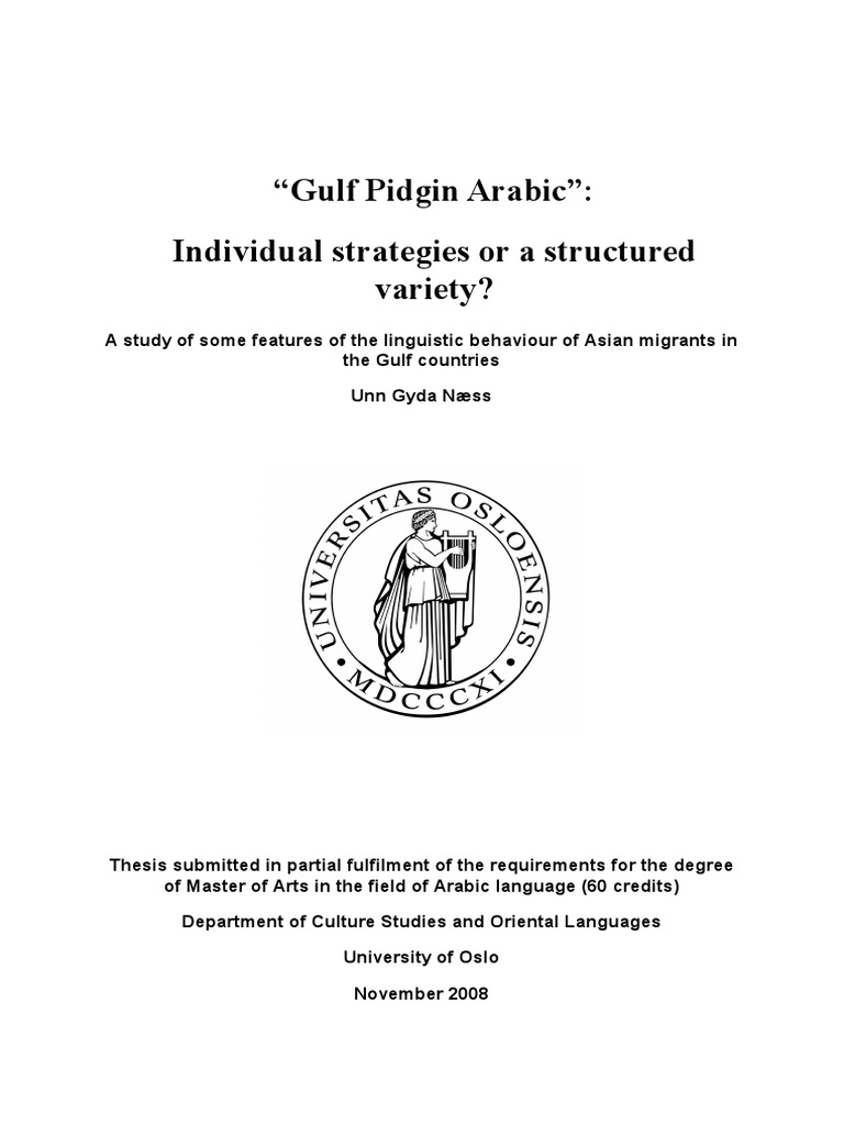Gulf Pidgin Arabic: Linguistic Features | PDF | Arabic | Verb