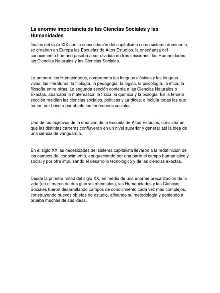 La Enorme Importancia de Las Ciencias Sociales y Las Humanidades | PDF ...