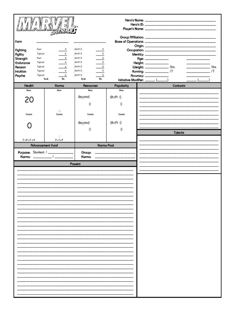 Marvel Character Sheet2 | PDF | Leisure | Sports