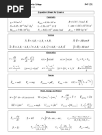 Equation Sheet 231 Physics