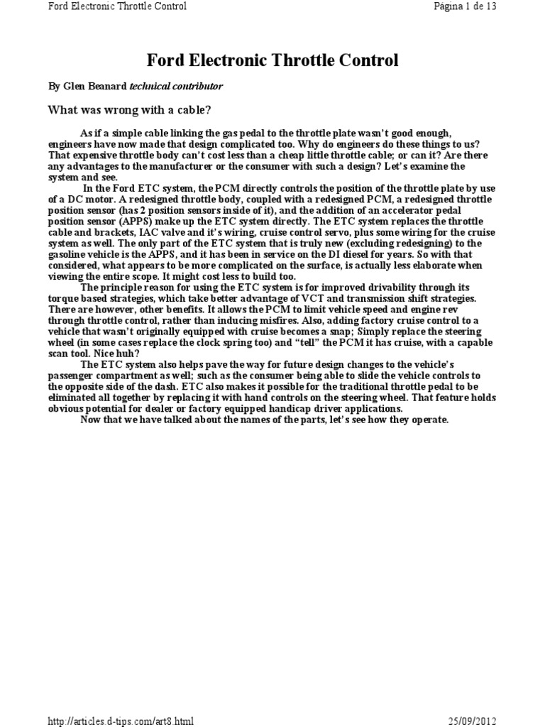 Ford Electronic Throttle Control PDF Throttle Voltage