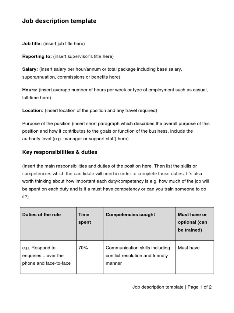 Job Description Template Guide | PDF | Competence (Human Resources ...