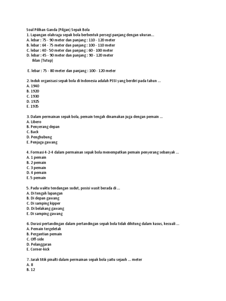 Soal Sepak Bola Docx