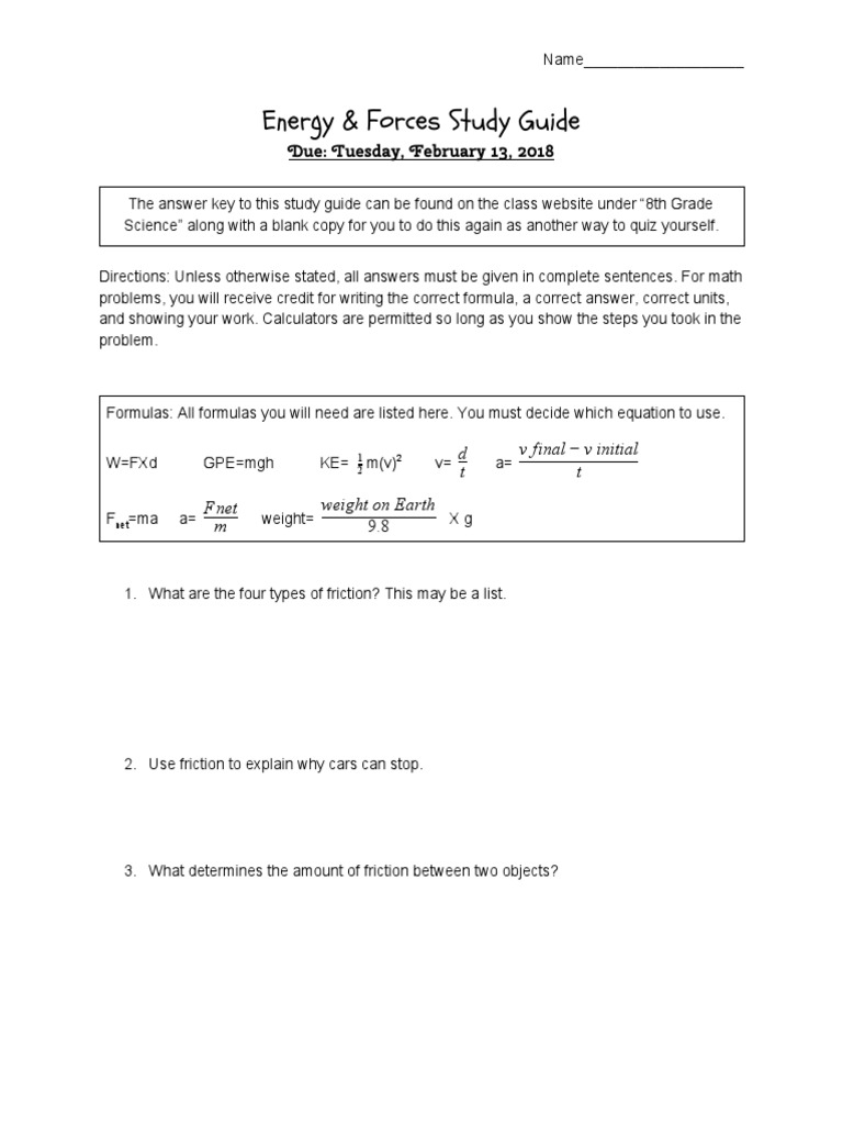 Energy And Forces Study Guide Force Inertia