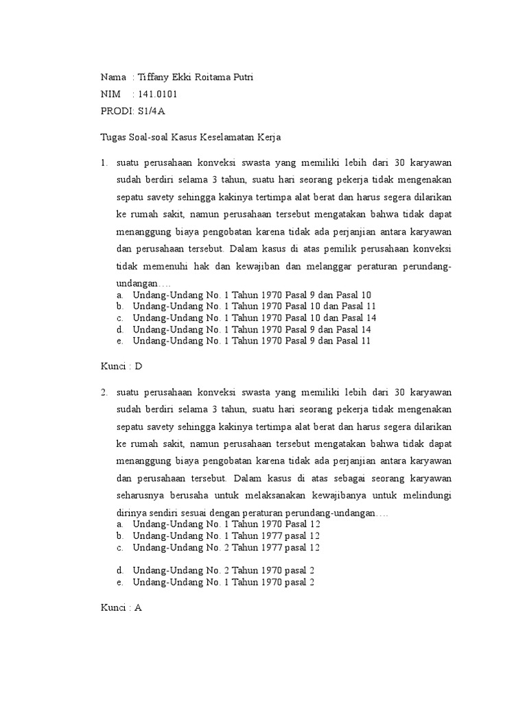 Soal Kasus K3 Prodi 4 A Stikes Hang Tuah