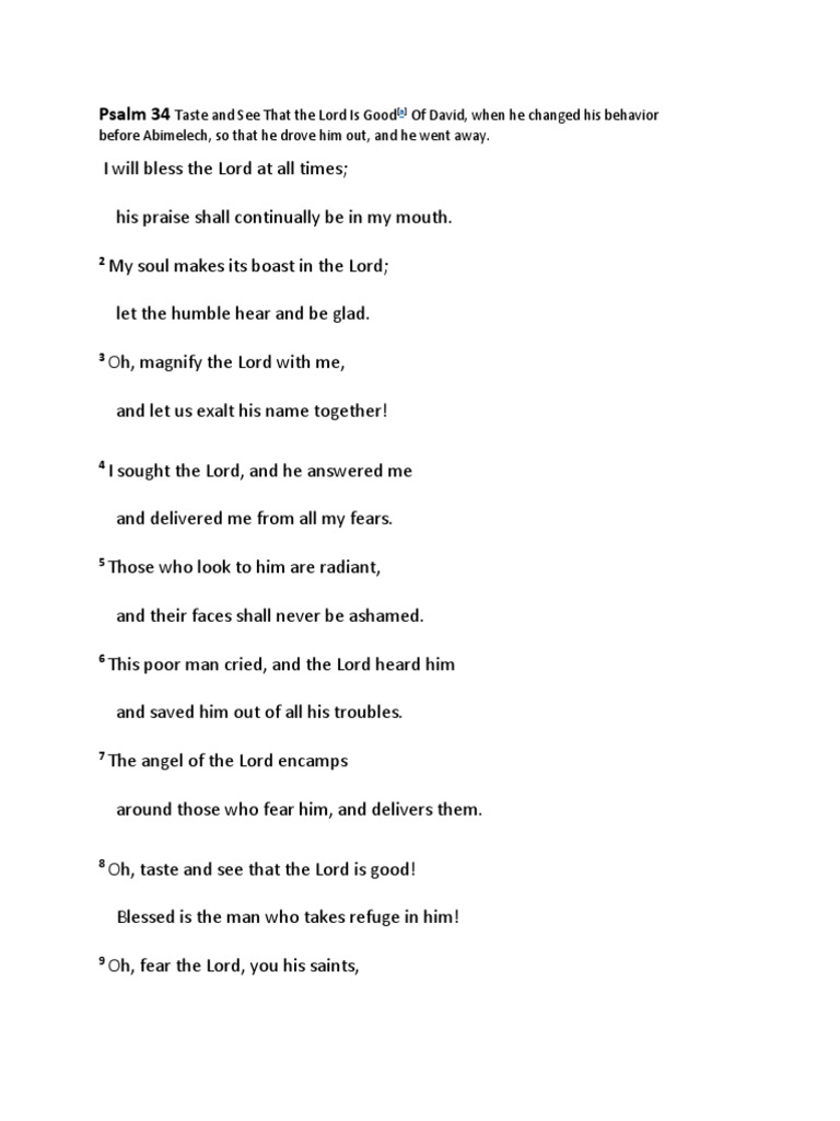 Psalm 34 Handout Or Printable