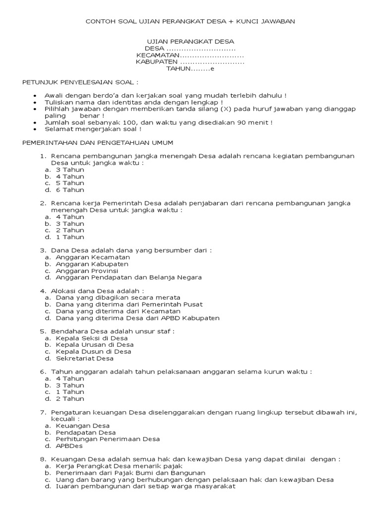 Contoh Soal  Ujian  Perangkat  Desa 