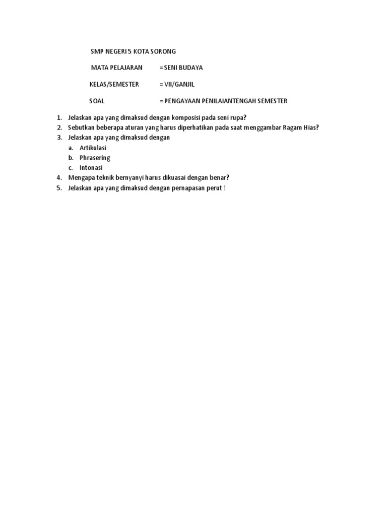 Soal Pengayaan Seni Budaya Pdf