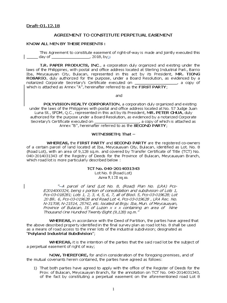 Agreement To Constitute Perpetual Easment Reviewed PDF Easement Real Estate Law