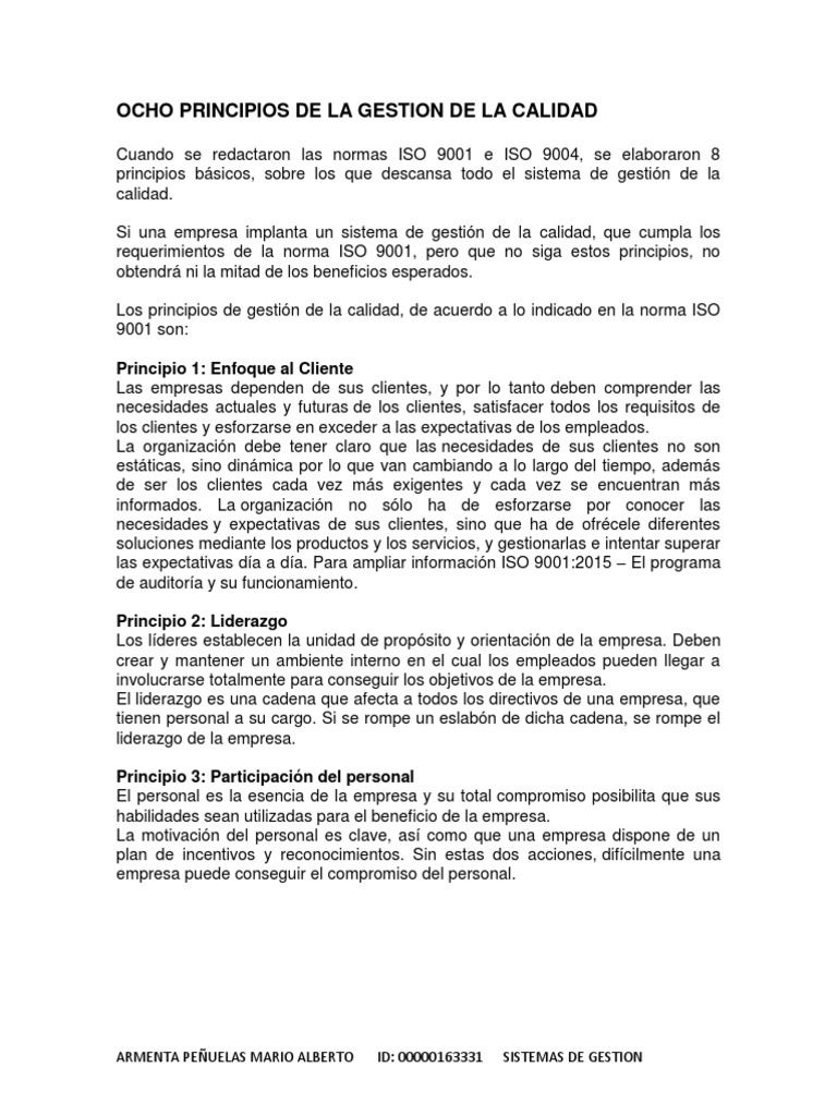 Ocho Principios de Gestión de Calidad | PDF | Gestión de la calidad ...
