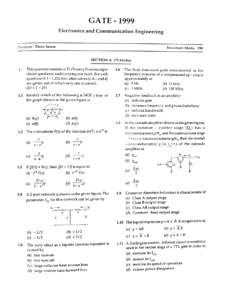 GATE 1999 Electronics Exam Questions | PDF
