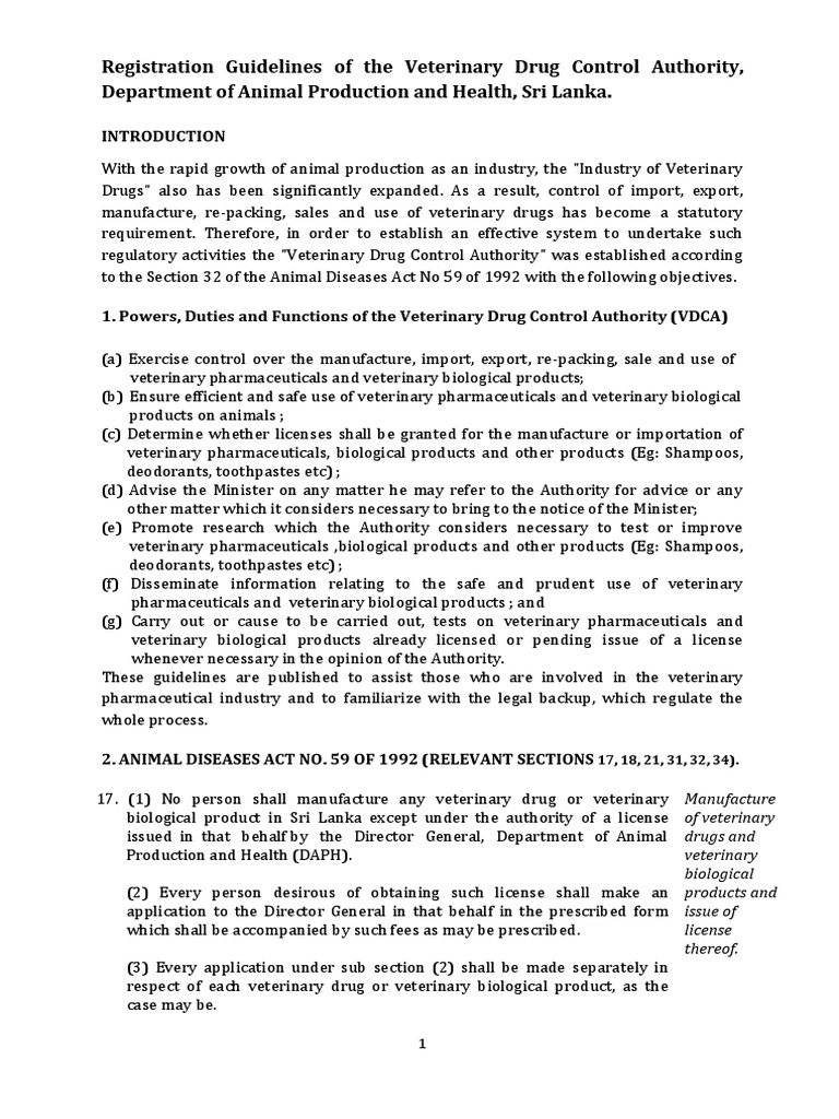 VDCA Registration Guidelines Sri Lanka | PDF | Pharmaceutical Drug ...