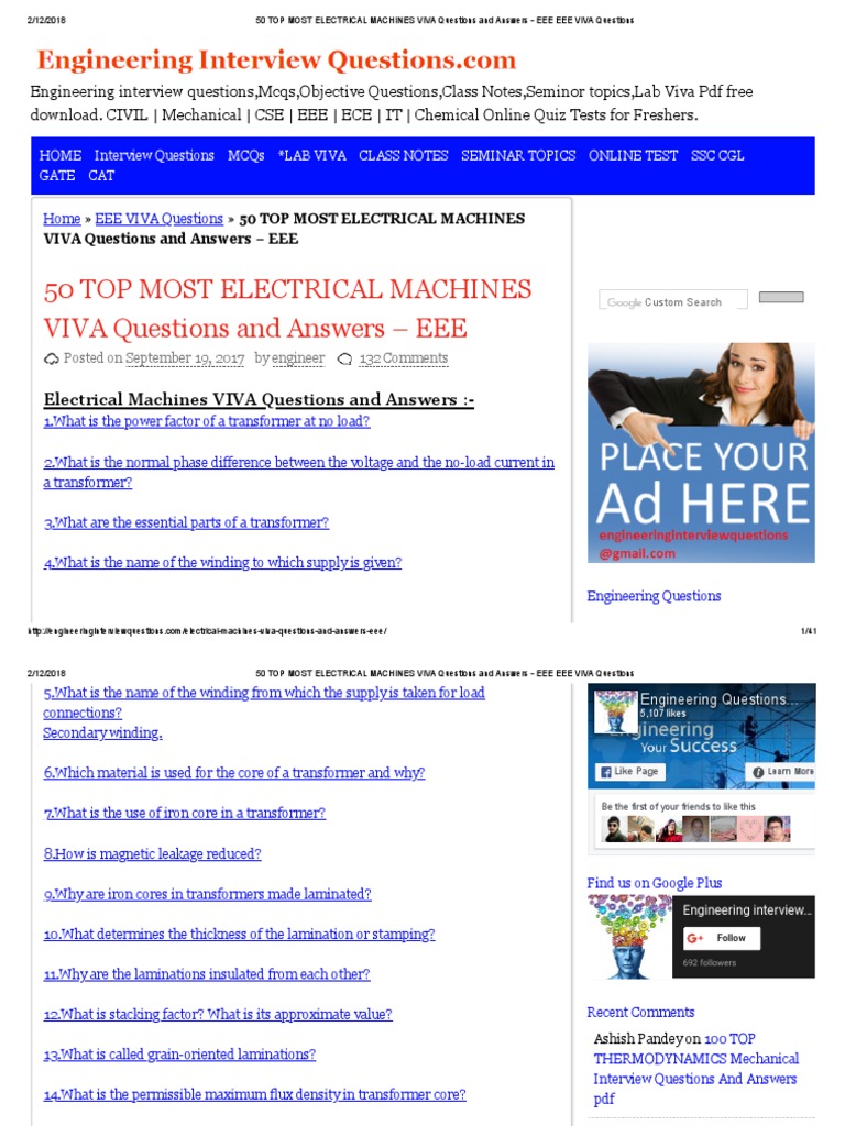 50 Top Most Electrical Machines Viva Questions and Answers Eee Eee
