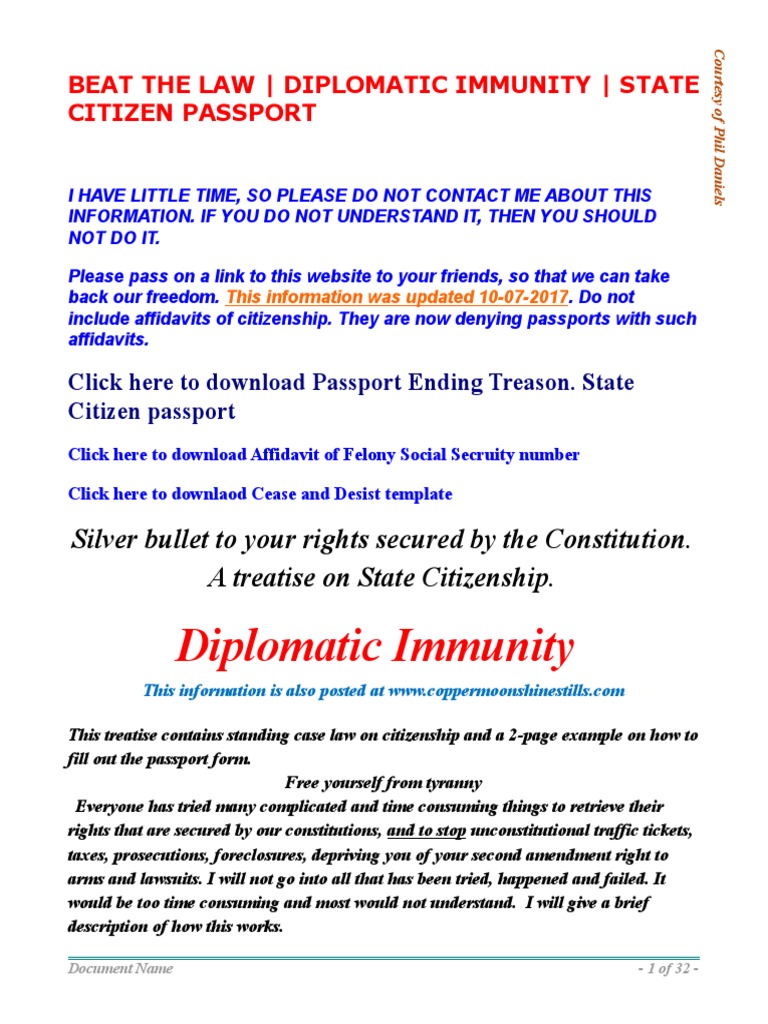 Beat The Law Diplomatic Immunity State Citizen Passport PDF