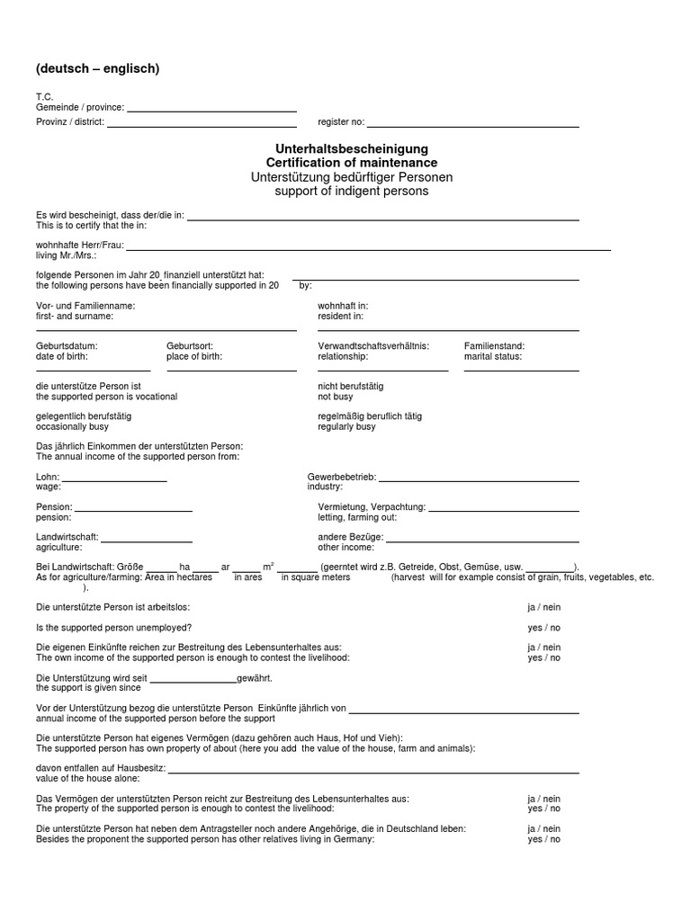 Unterhaltsbescheinigung | PDF