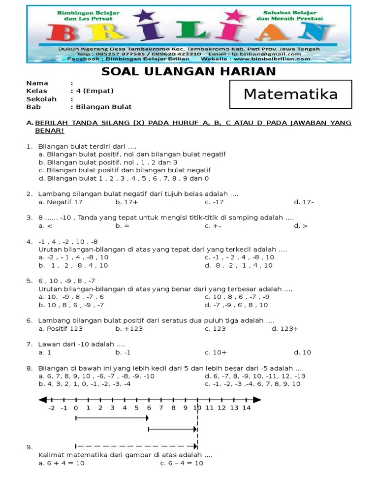 Soal Matematika Kelas 1 Semester 1 Dan Kunci Jawaban  Kelas 1 Sd