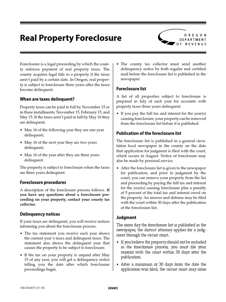 Real Property Foreclosure When Are Taxes Delinquent? Foreclosure List