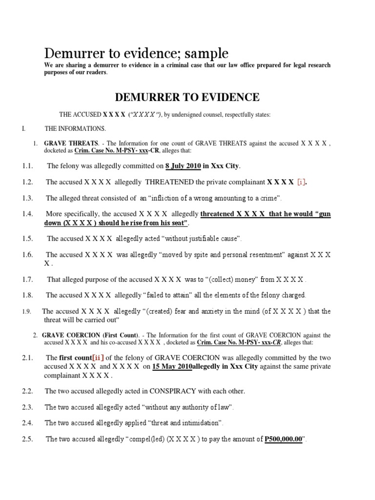 Demurrer To Evidence | PDF | Confrontation Clause | Evidence (Law)