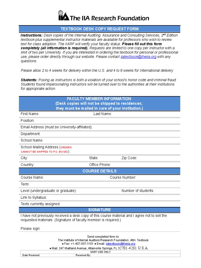 Desk Copy Request Form | PDF | Textbook | Communication