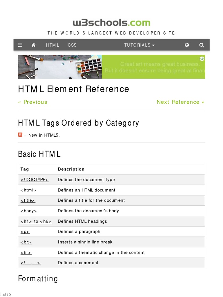 HTML Element Reference: HTML Tags Ordered by Category | Download Free ...