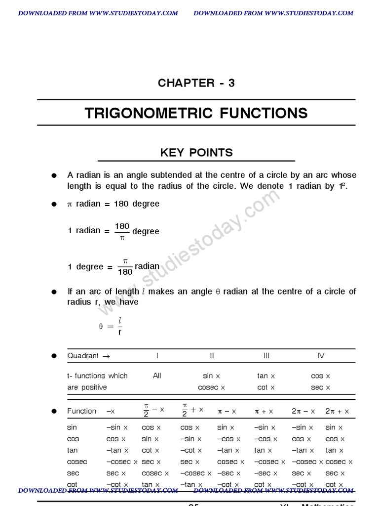 trigonometric functions class 11 assignment