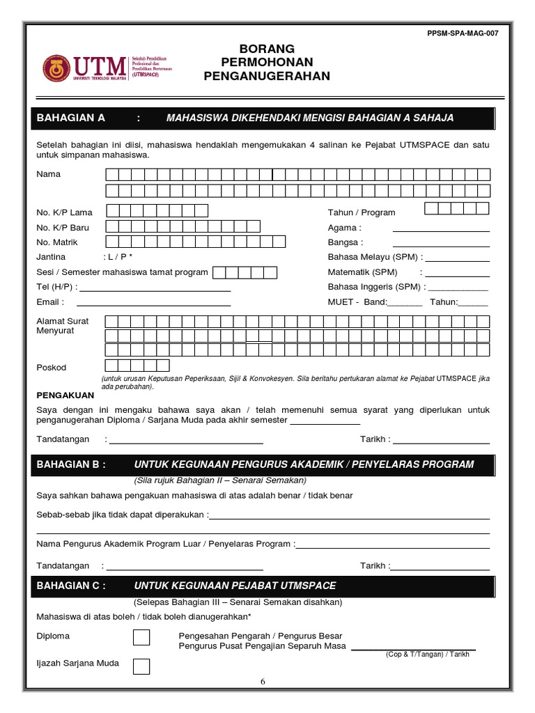 Borang Permohonan Penganugerah Spa 6 Pdf