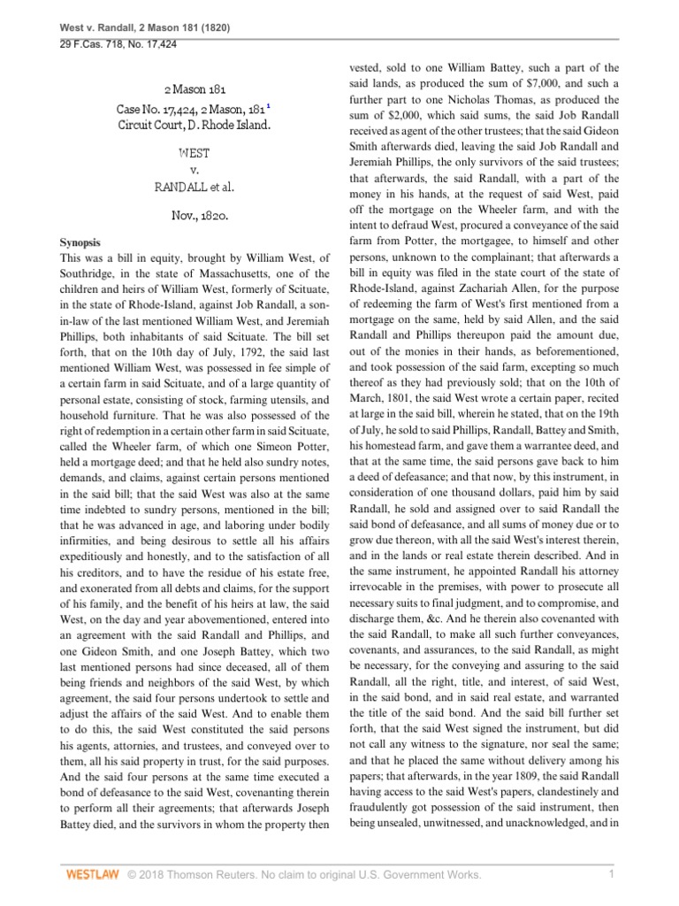 West V Randall (Full Document) PDF Joinder Federal Rules Of Civil Procedure