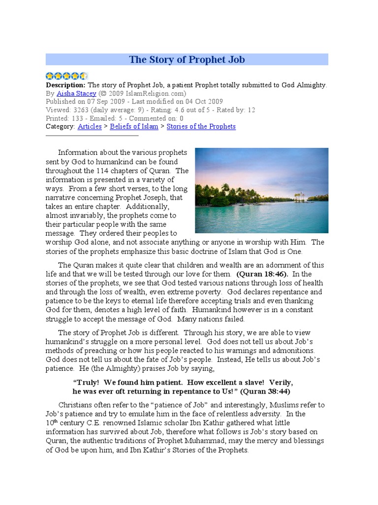 The Story of Prophet Job Aisha Stacey PDF Prophets And Messengers