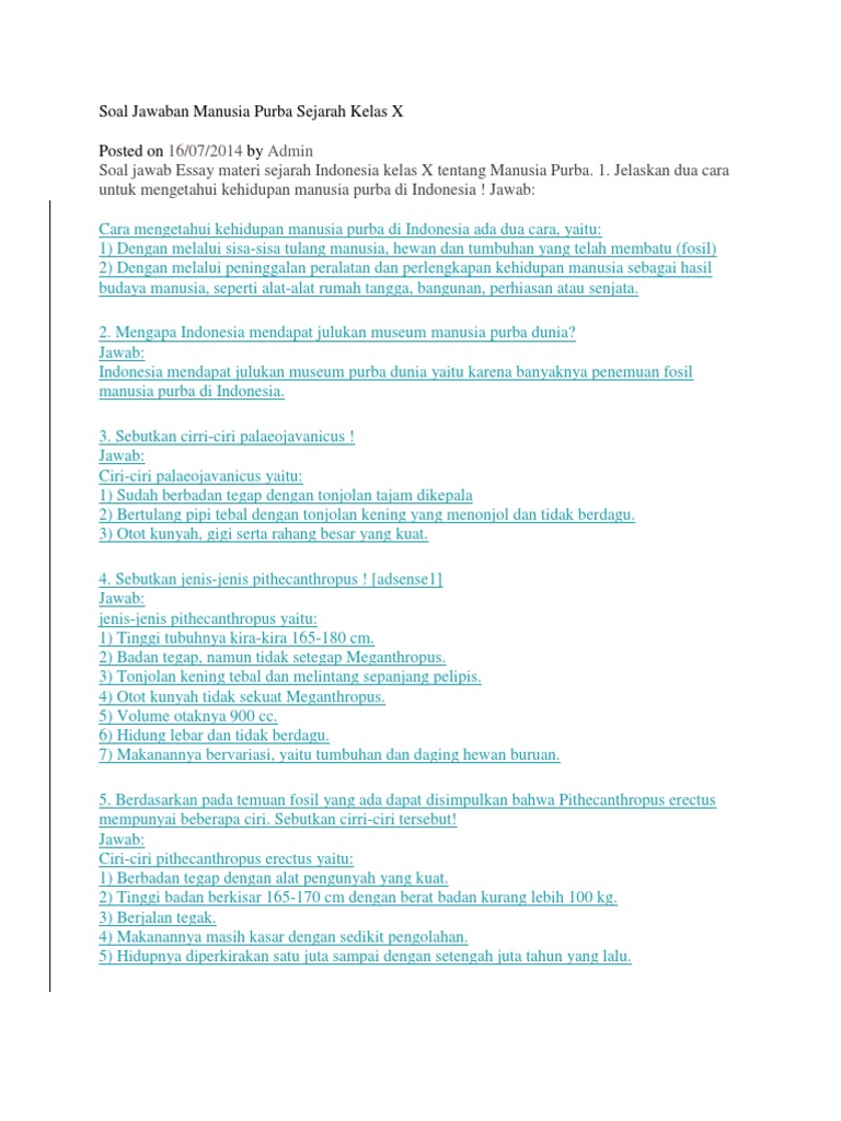 Contoh Soal Sejarah Indonesia Kelas 10 Tentang Manusia