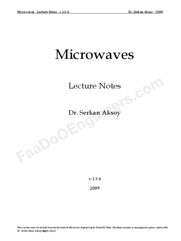 Microwave Engineering Lecture Notes | PDF | Transmission Line ...