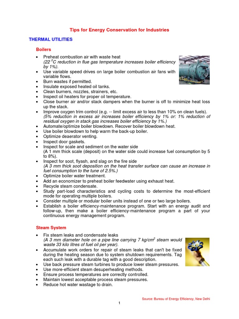 Tips For Energy Conservation For Industries: Boilers | PDF