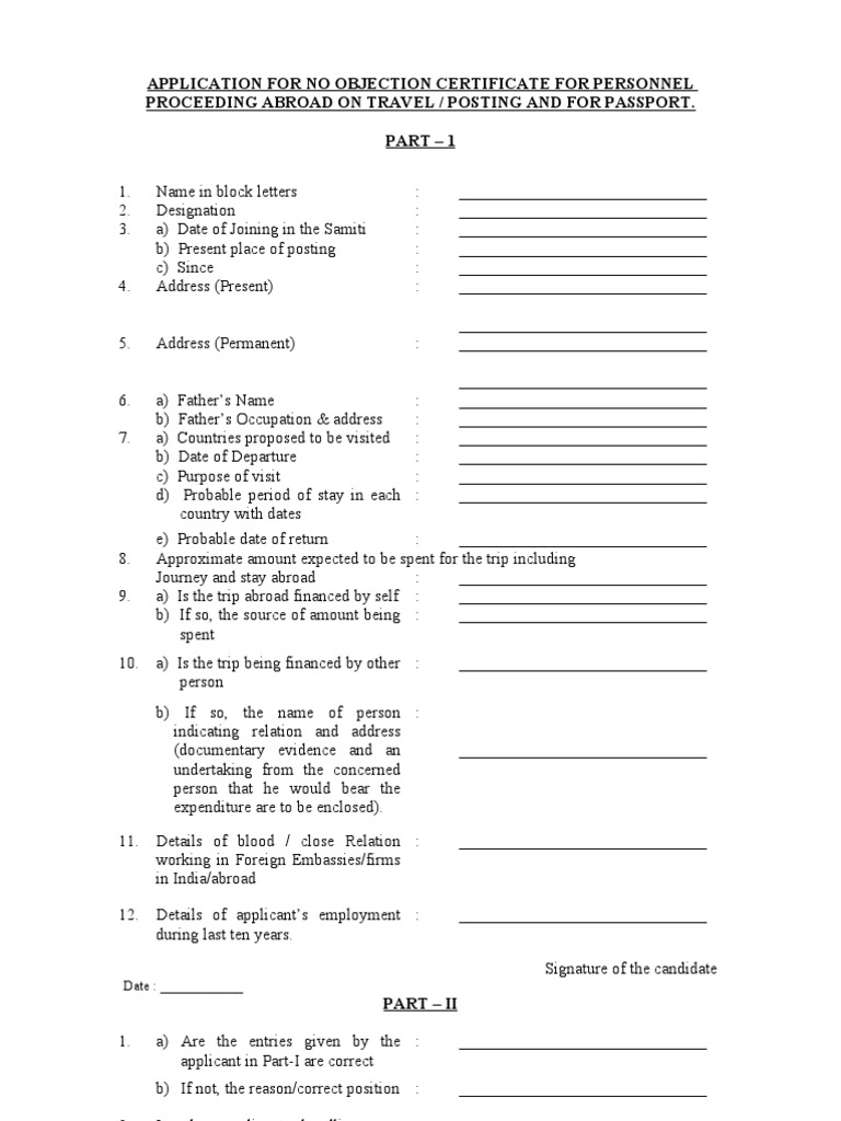 NOC Passport Proforma PDF Passport Government