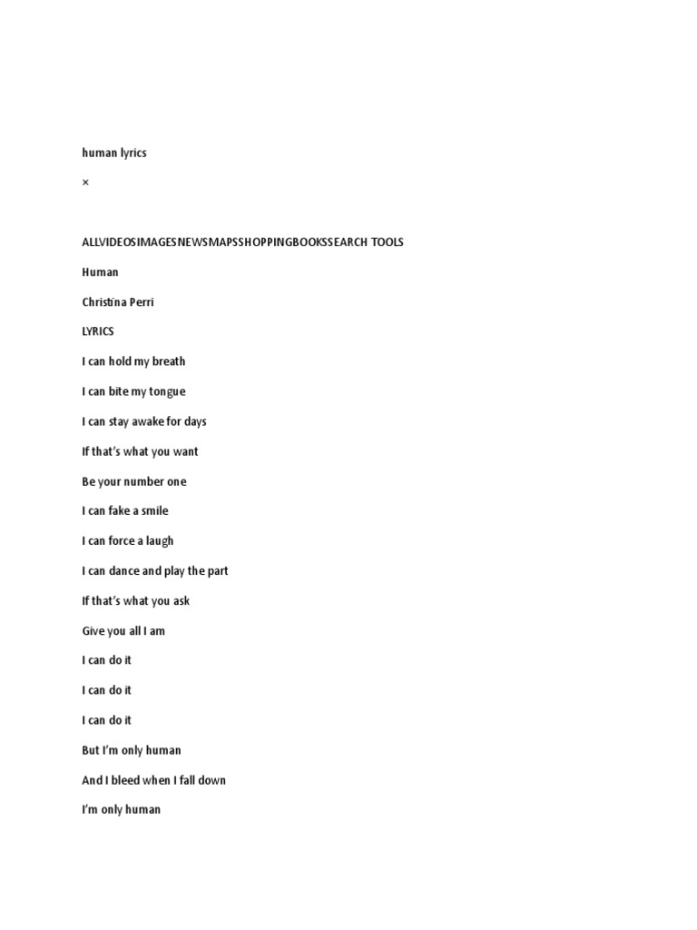 Human Lyrics Leisure Entertainment General