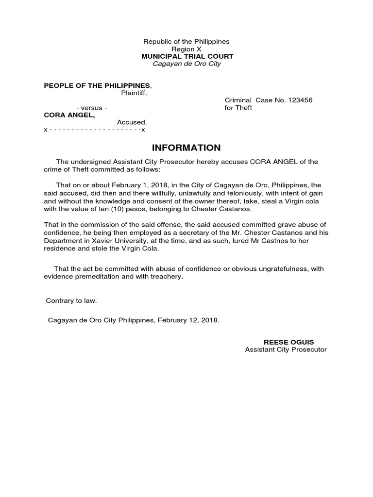 Information For Theft Sample PDF