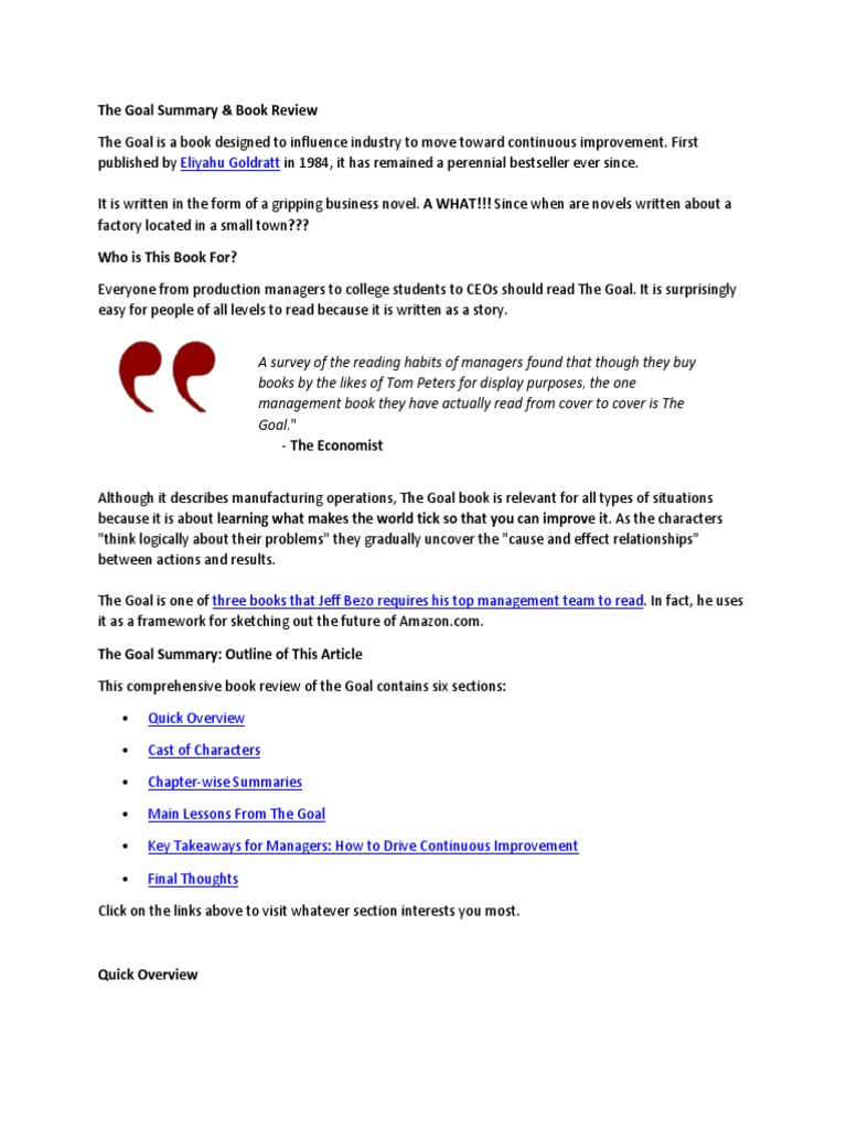 The Goal Summary PDF Inventory Business