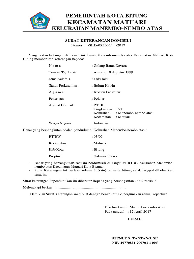 Kelurahan Surat Keterangan Domisili Pdf
