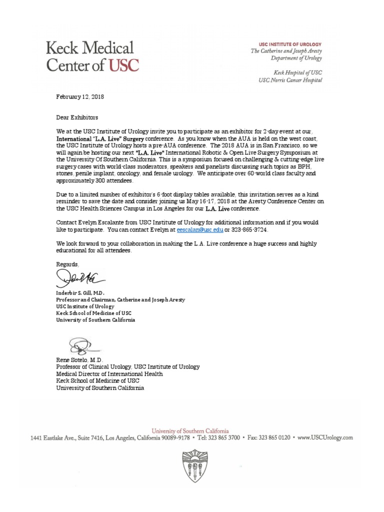 Exhibitors Invitation USC Letter LA Live ::may 2018 | University Of