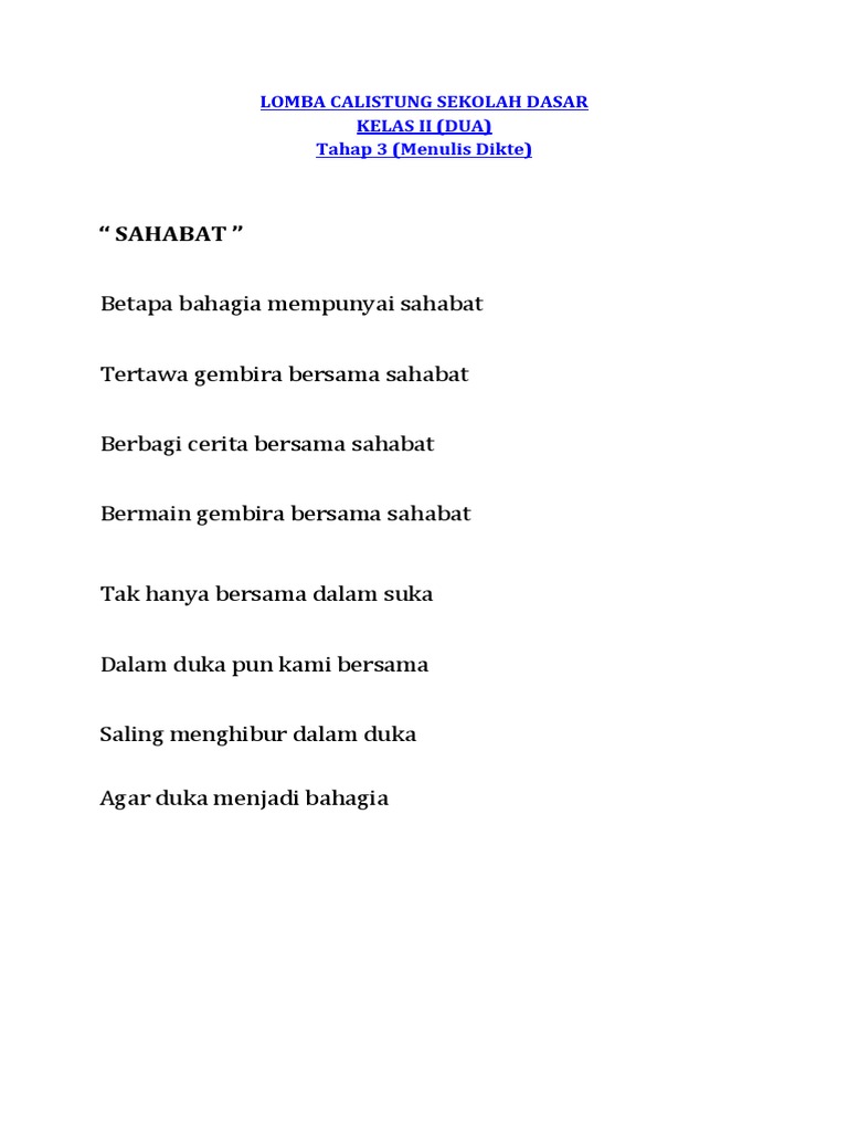 Soal Calistung Kelas 2 Tahap 3