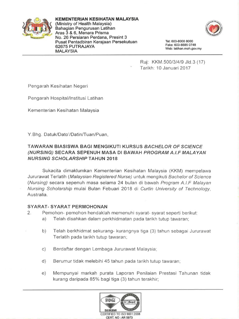 Bahagian Pengurusan Latihan Kkm Surat Tawaran