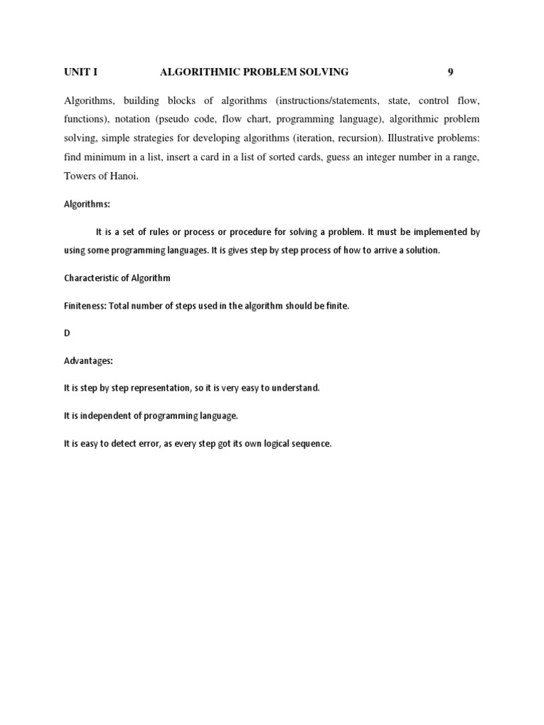 Unit I Algorithmic Problem Solving 9 | PDF
