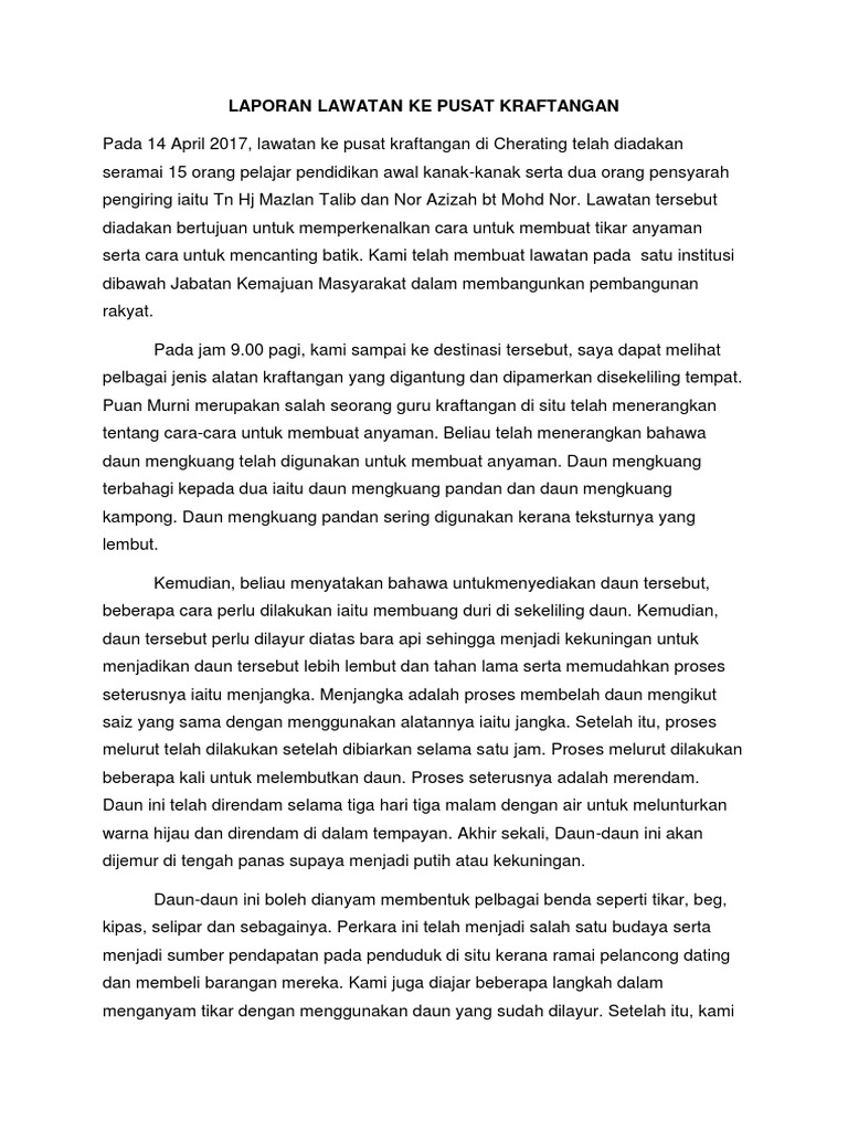 Laporan Lawatan Ke Pusat Kraftangan Pdf
