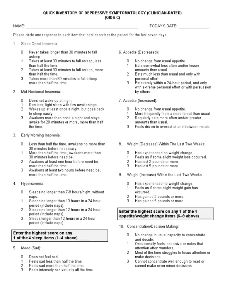 QIDS-C: Depression Symptom Assessment | PDF | Insomnia | Sleep