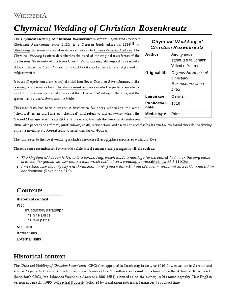 Chymical Wedding of Christian Rosenkreutz Religious Behaviour And