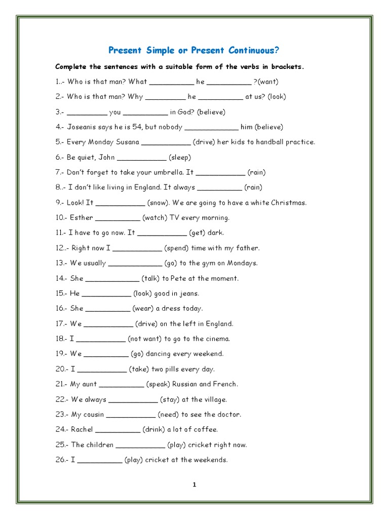 Esercizi Present Simple E Present Continuous Pdf