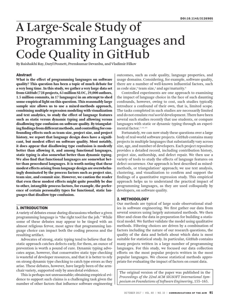 A Large-Scale Study of Programming Languages and Code Quality in Github ...