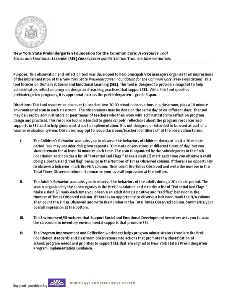 SEL Observation Tool for PreK Administrators | PDF | Preschool | Teachers